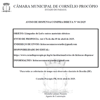AVISO DE DISPENSA DE LICITAÇÃO Nº 06/2025 - LÂMPADAS E MATERIAIS ELÉTRICOS