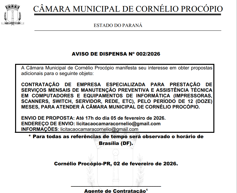 Aviso de Dispensa 002/26
